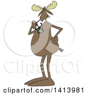 Poster, Art Print Of Cartoon Moose Standing Upright And Chewing On Sunglasses