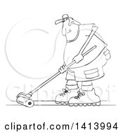 Poster, Art Print Of Cartoon Black And White Man Using A Roller To Stain His Deck