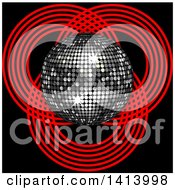 Poster, Art Print Of 3d Silver Music Disco Ball Over Patterns Of Red Circles On Black