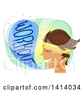 Clipart Of A Happy Brunette White Man Telling People To Workout Royalty Free Vector Illustration