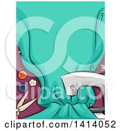 Clipart Of A Sewing Machine With Fabric And Accessories Royalty Free Vector Illustration