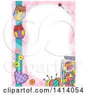 Poster, Art Print Of Border Of Colorful Sewing Items And Owl Patches