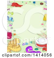 Poster, Art Print Of Border Of Sewing Items On Green