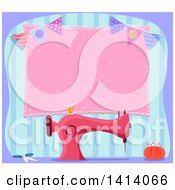 Clipart Of A Vintage Pink Sewing Machine And Banner Royalty Free Vector Illustration