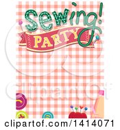 Poster, Art Print Of Sewing Party Invitation Design With Notions Over Gingham