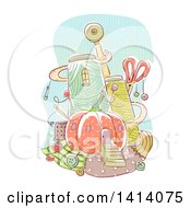 Poster, Art Print Of Sketched Sewing Material Castle
