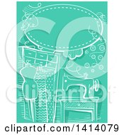 Clipart Of A Sketched White Sewing Background On Green Royalty Free Vector Illustration