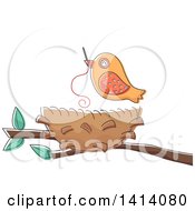 Poster, Art Print Of Bird Using A Needle To Sew His Nest
