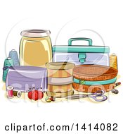 Sketched Still Life Of Sewing Organization Containers
