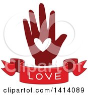 Poster, Art Print Of Red Hand With A Love Text Banner