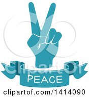 Poster, Art Print Of Blue Hand With A Peace Text Banner