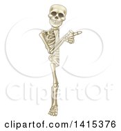 Clipart Of A Cartoon Human Skeleton Pointing Around A Sign Royalty Free Vector Illustration