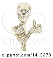 Poster, Art Print Of Cartoon Human Skeleton Giving A Thumb Up Around A Sign