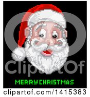 Poster, Art Print Of Retro Pixelated Santa Claus Face Over Merry Christmas Text On Black