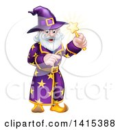 Poster, Art Print Of Happy Old Bearded Wizard Pointing And Holding Up A Magic Wand