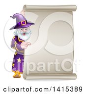 Poster, Art Print Of Happy Old Bearded Wizard Pointing Around A Scroll Sign
