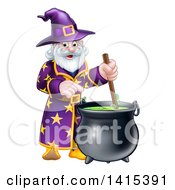 Poster, Art Print Of Happy Old Bearded Wizard Mixing A Potion