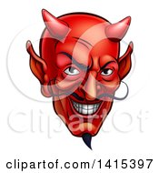 Clipart Of A Grinning Red Devil Face With A Goatee And Curling Mustache Royalty Free Vector Illustration by AtStockIllustration