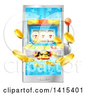 Poster, Art Print Of 3d Casino Slot Machine Spitting Out Coins From A Smart Phone Screen