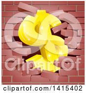 Poster, Art Print Of 3d Gold Dollar Currency Symbol Breaking Through A Red Brick Wall