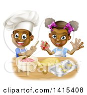Clipart Of A Cartoon Happy Black Girl And Boy Making Frosting And Making Star Cookies Royalty Free Vector Illustration