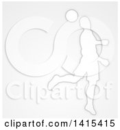 Clipart Of A White Silhouetted Male Soccer Player Head Passing A Ball Over Gray Royalty Free Vector Illustration