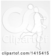 Poster, Art Print Of White Silhouetted Male Soccer Player Head Passing A Ball Over Gray