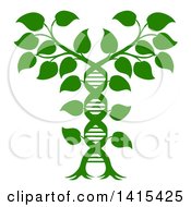 Clipart Of A Silhouetted Green Plant Forming A Dna Caduceus Royalty Free Vector Illustration