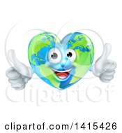 Clipart Of A Happy Earth Globe In The Shape Of A Heart Character Giving Two Thumbs Up Royalty Free Vector Illustration