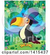 Poster, Art Print Of Cute Toucan Bird Wearing A Top Hat In A Jungle