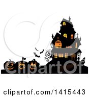 Poster, Art Print Of Lit Haunted Halloween House With Bats And Jackolanterns