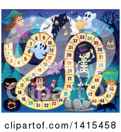 Poster, Art Print Of Haunted House And Halloween Characters Board Game Design
