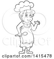 Clipart Of A Black And White Lineart Female Chef Royalty Free Vector Illustration