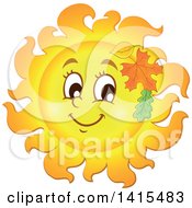 Poster, Art Print Of Happy Autumn Sun Character With Leaves