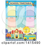 Clipart Of A Yellow School Bus And Sun Time Table Royalty Free Vector Illustration