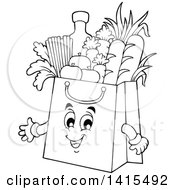 Poster, Art Print Of Black And White Lineart Grocery Bag Character