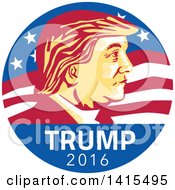 Retro Profile Portrait Of Donald Trump In An American Flag Circle