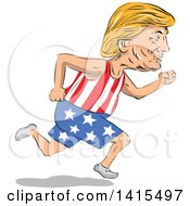 Sketched Caricature Of Donald Trump Running For The Presidency