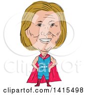 Sketched Caricature Of Hillary Clinton In A Super Hero Wrestler Or Luchero Cape