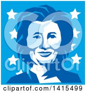 Poster, Art Print Of Retro Portrait Of Hillary Clinton In Blue Tones Over Stars