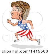 Sketched Caricature Of Hillary Clinton Running For The Presidency