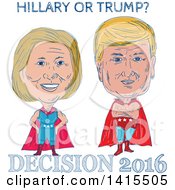 Poster, Art Print Of Sketched Caricatures Of Hillary Clinton And Donald Trump As Wrestlers Or Luchadors With Text
