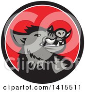 Poster, Art Print Of Retro Cartoon Angry Gray Boar In A Black White And Red Circle