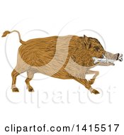 Poster, Art Print Of Sketched Wild Boar Pig With A Bone In Its Mouth