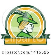 Poster, Art Print Of Retro Profile Of Robin Hood Wearing A Plumed Hat In A Circle