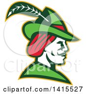 Clipart Of A Retro Profile Of Robin Hood Wearing A Plumed Hat Royalty Free Vector Illustration