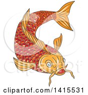 Poster, Art Print Of Sketched Orange Koi Fish Swimming