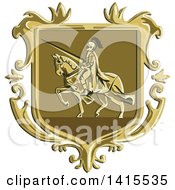 Poster, Art Print Of Retro Coat Of Arms Of A Horseback Knight In Full Armor Holding A Lance