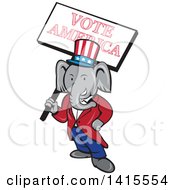 Poster, Art Print Of Retro Cartoon Political Republican Elephant Holding A Vote American Sign