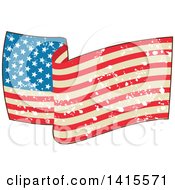 Poster, Art Print Of Waving American Flag With Grunge Splatters
